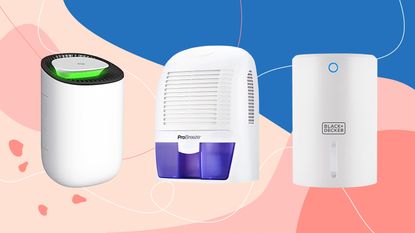 The best dehumidifier under £100 as tried and tested by the Ideal Home team on a pink background